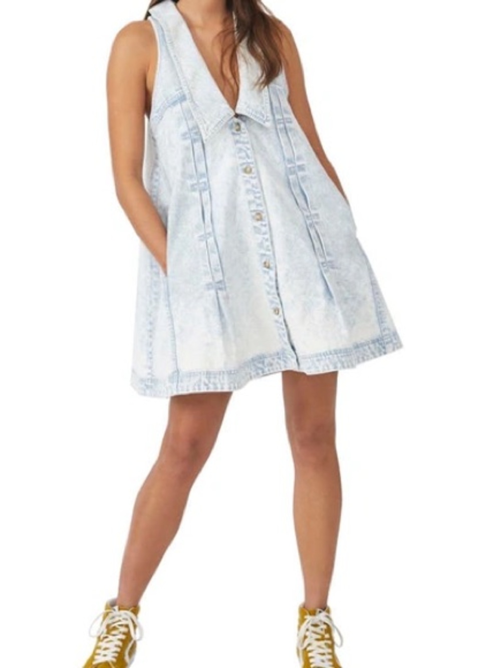 Free people katie denim light wash dress sz S